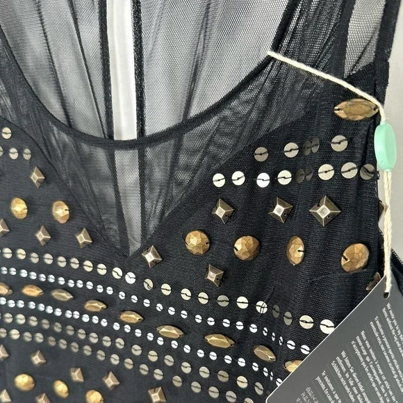 🅽🅴🆆 Badgley Mischka black mesh silver & gold sequin & beads dress, size 10 - Picture 7 of 17